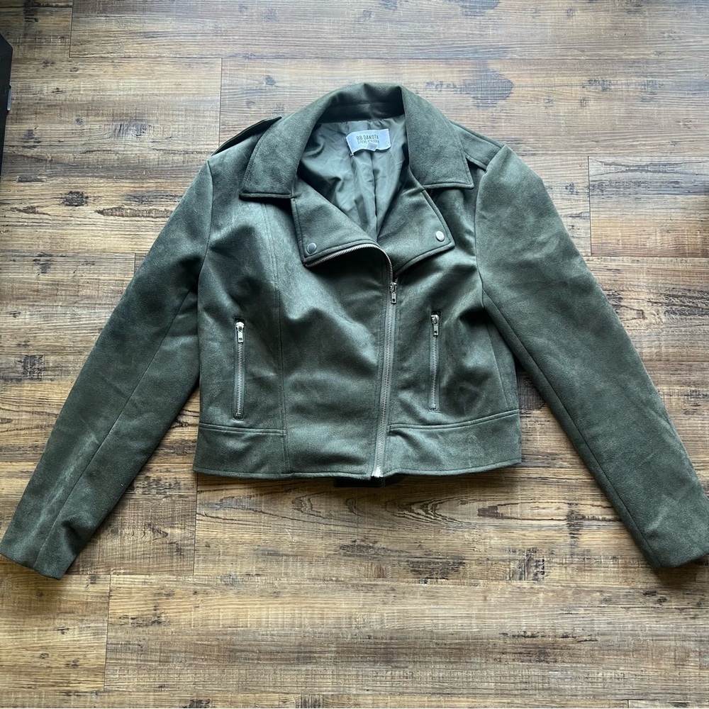 BB Dakota by Steve Madden Womens Green Faux Suede Moto Jacket Fall Casual Sz Lg